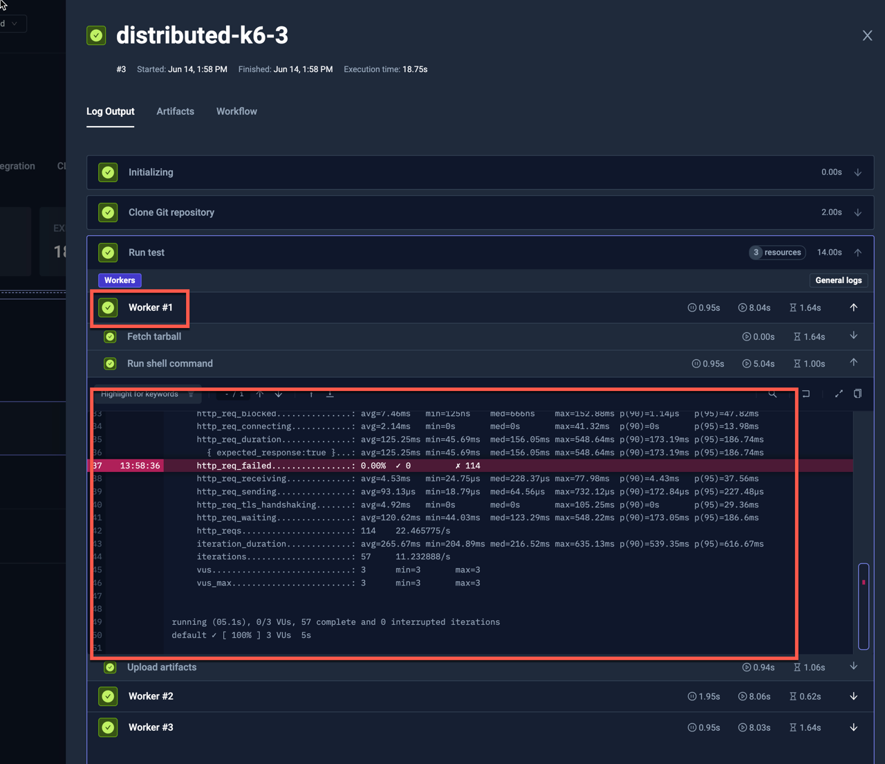 Distributed K6 Log Output